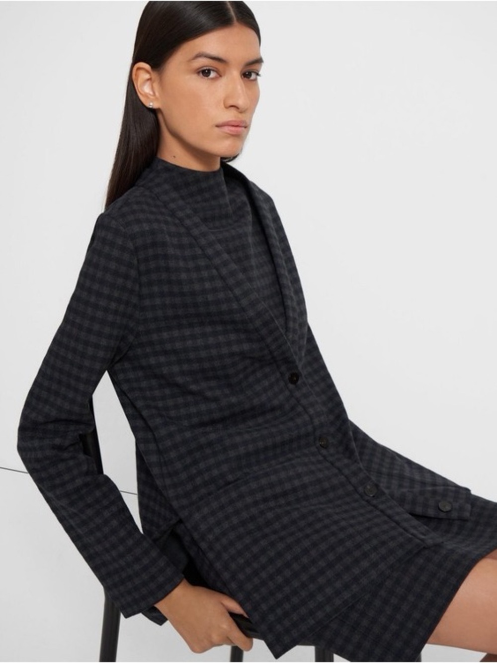 Theory Gingham Slit Knit Blazer Cardigan